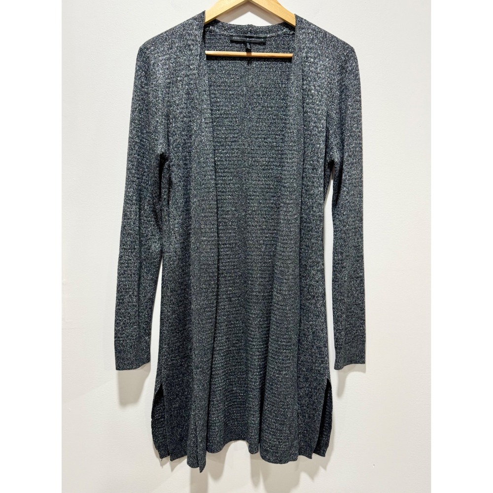 White House Black Market Metallic Charcoal Grey Longline Duster Cardigan Medium